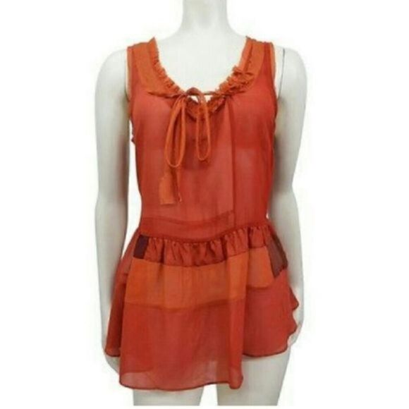 Anthropologie Floreat orange patchwork sheer sleeveless blouse size XS - Picture 6 of 15